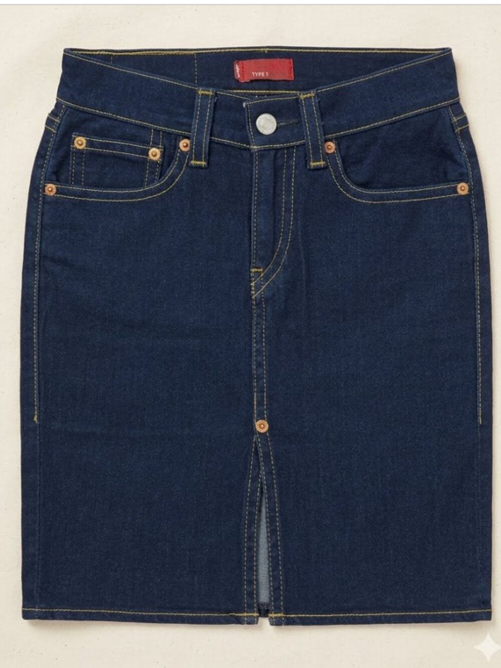 Levi Type 1 Dark Wash Stretch Washed Denim Dura Skirt Front Split Size S